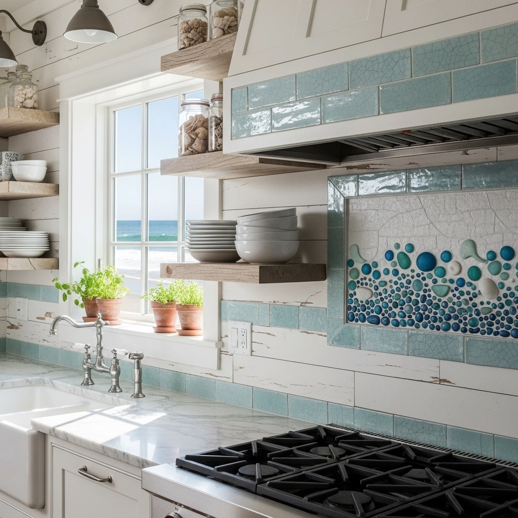 Coastal farmhouse kitchen backsplash  