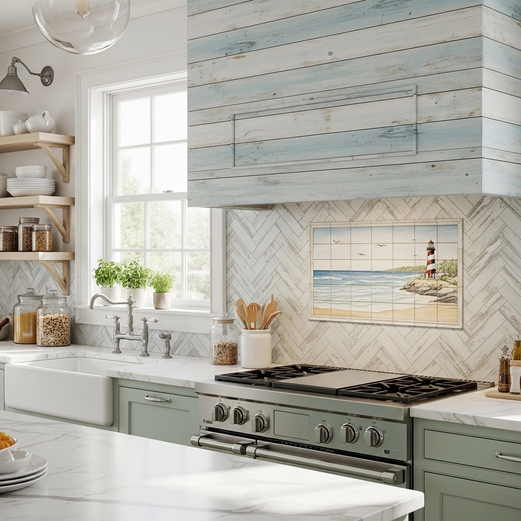 Coastal farmhouse kitchen backsplash