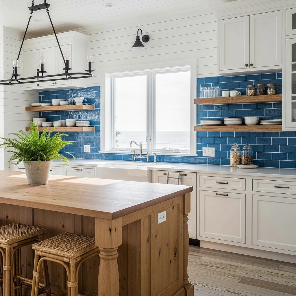 Coastal farmhouse kitchen backsplash
