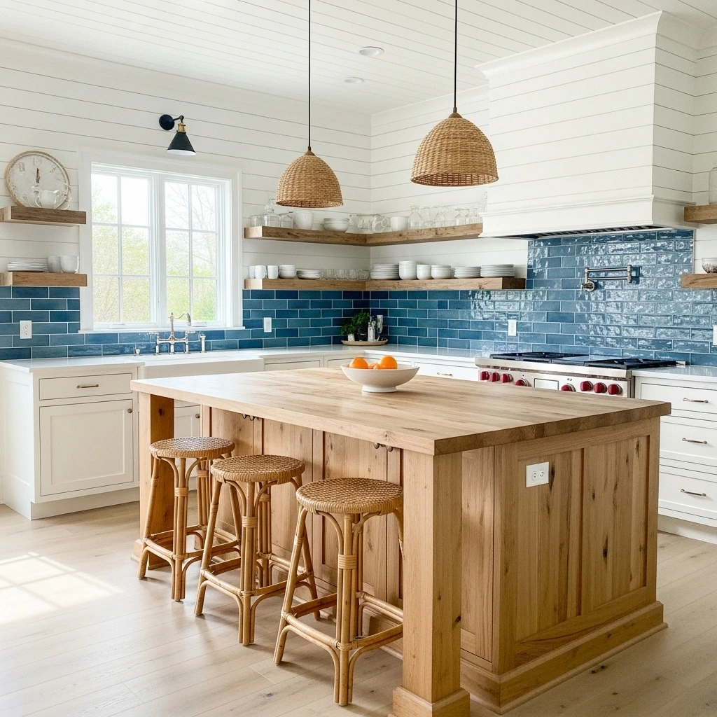 Coastal farmhouse kitchen backsplash