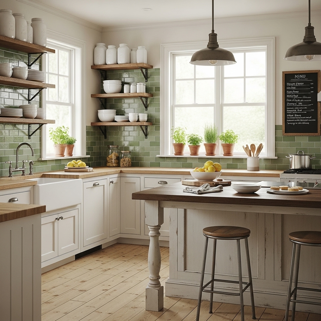 green backsplash kitchen