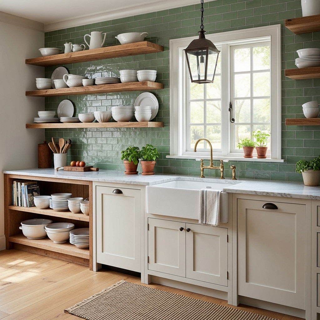 green backsplash kitchen
