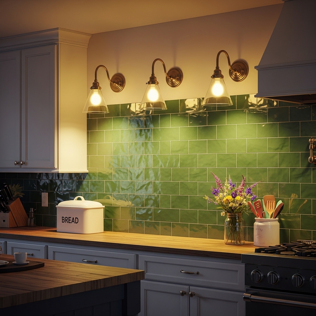 green backsplash kitchen