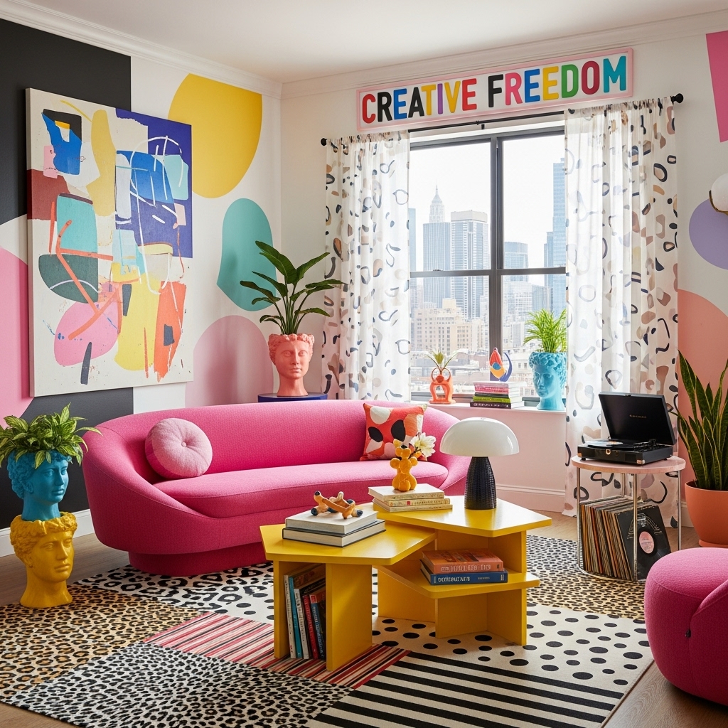 How to Use Contrast and Playfulness in Postmodern Living Room Design
