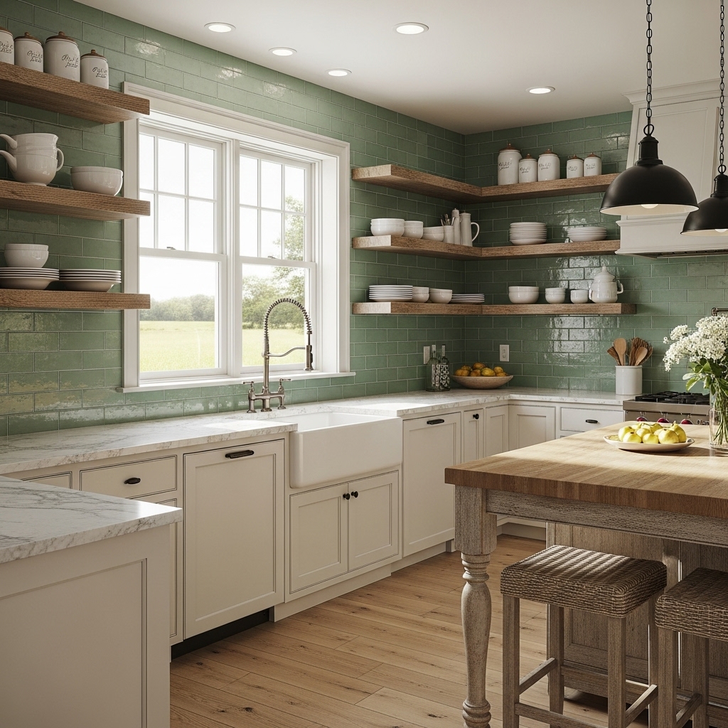 green backsplash kitchen