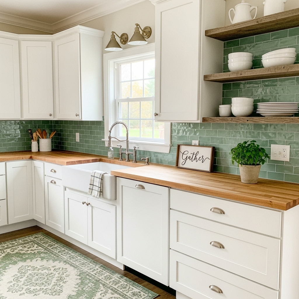 green backsplash kitchen